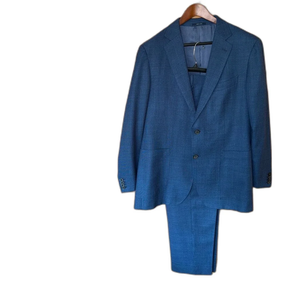Suitsupply Havana Blue Hopsack Wool Suit 44S Reda Fabric Pants 37x28 As-Is